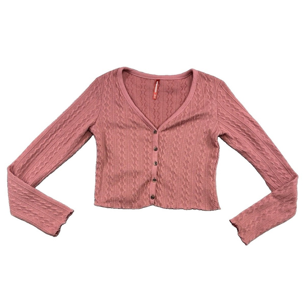 UNIONBAY Blush Pink Textured Button Front Cropped Cardigan Sz Small Y2K Preppy